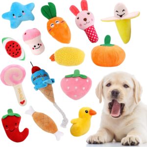 14 Pack Puppy Toys,Dog Squeaky Toys,Small Dog Interactive Teething Plush Soft Chew Toy,Fruit Vegetable Animals Interacting Pet Teddy Toy, Dog Companion Puppy Accessories for Puppies Small Medium Dogs