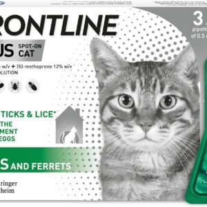 FRONTLINE Plus Flea & Tick Treatment for Cats and Ferrets - 3 Pipettes