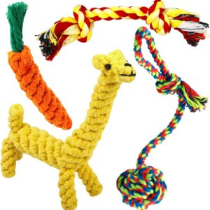 Dog Toys Rope Puppy Teething Chew Toy for Small Dogs, Interactive Tug of War Dog Rope Toy for Boredom, Dental Health and Relieve Stress (4 pack)