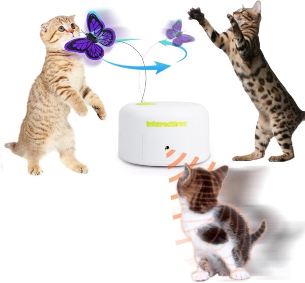 ALL FOR PAWS Interactive Motion Activate Butterfly Cat Toy, Flutter Bug Cat Wand Toy with 360 Degree Rotation & Sensor Mode, Cat Fun Playing Toys(with Shiny Butterfly)