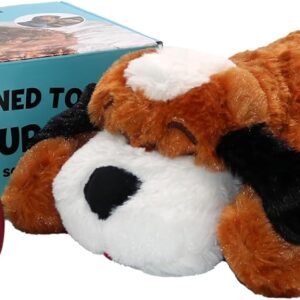 Snuggle Puppy Heartbeat Stuffed Toy for Dogs - Pet Anxiety Relief and Calming Aid - Brown and White