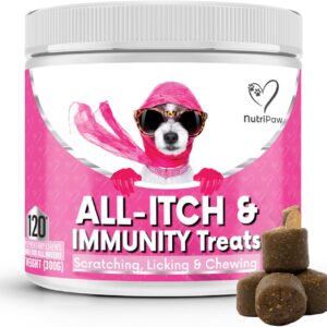 NutriPaw All-Itch Immunity Treats For Dogs - Soothe Itchy Paws, Eyes, Ears, Skin - Stop Itching, Licking, Scratching - Perfect for Small, Medium & Large Dogs - Supports Seasonal Itching