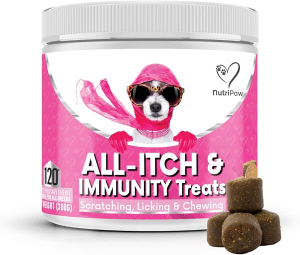 NutriPaw All-Itch Immunity Treats For Dogs - Soothe Itchy Paws, Eyes, Ears, Skin - Stop Itching, Licking, Scratching - Perfect for Small, Medium & Large Dogs - Supports Seasonal Itching