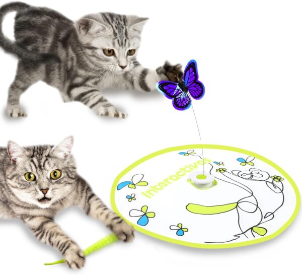 AFP Interactive Cat Toys 2-in-1 Motion Activated kitten Toy for Indoor Cats, Automatic Electric Rotating Cat Feather Toy, Electronic Kitten Wand Toy