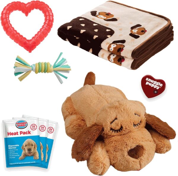 Snuggle Puppy Heartbeat Stuffed Toy for Dogs - Pet Anxiety Relief and Calming Aid - Biscuit - New Puppy Starter Kit (Neutral)