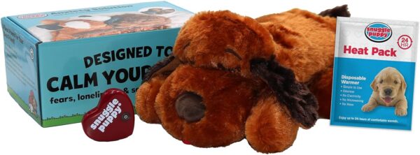 Snuggle Puppy Heartbeat Stuffed Toy for Dogs - Pet Anxiety Relief and Calming Aid - Brown