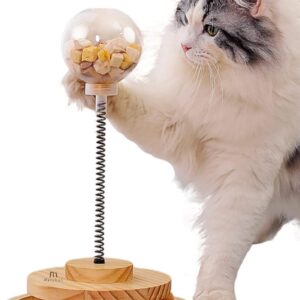 Marchul Cat Toys Interactive for Indoor Cats Kitten Toy, Cat Ball Toy Cat Treat Spring Toy with Circle Ball Track, Wooden Automatic Cat Toy Slow Feeder Treat Ball