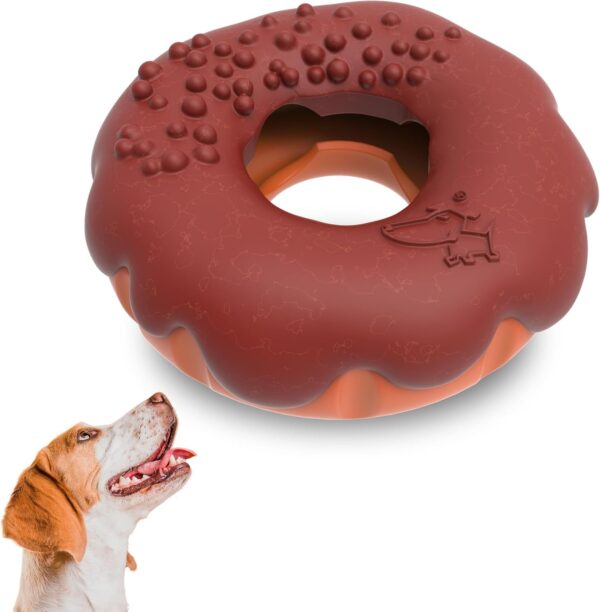 PetBuds Indestructible Dog Toys - Interactive Dog Toys For Boredom - Doughnut Shape Treat Dispenser Dog Toy and Chew Toys For Dogs - 2 in 1 Dog Treat Toy and Dog Chew Toys. (Fleshy Brown, Doughnut)