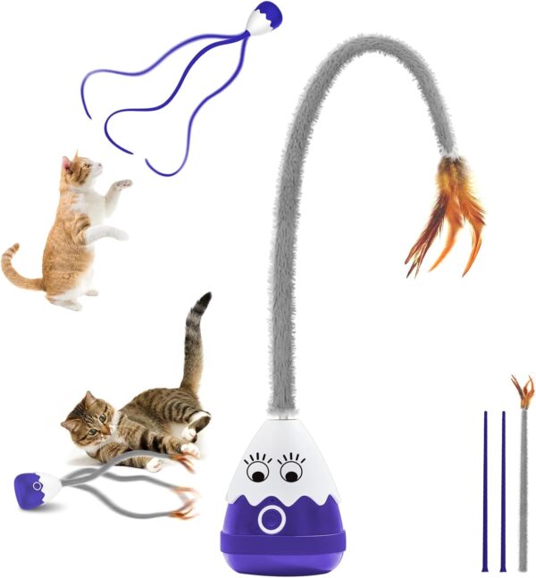 lifefav Cat Toys for Indoor Cats, Electronic Interactive Cat Toys, Upgraded Automatic Plush & Silicone Tail Teaser Toy 2 in 1 Cat Wand Toy, Rechargeable Exercise Toy for Kitten (Blue)