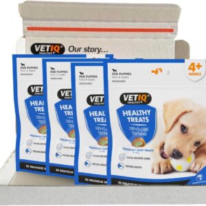 VETIQ Healthy Treats Denti-Care Teething For Puppies 4+ Weeks, Tasty Treats to Help Soothe Irritated Gums & Freshen Breath, 50 g (Pack of 4)