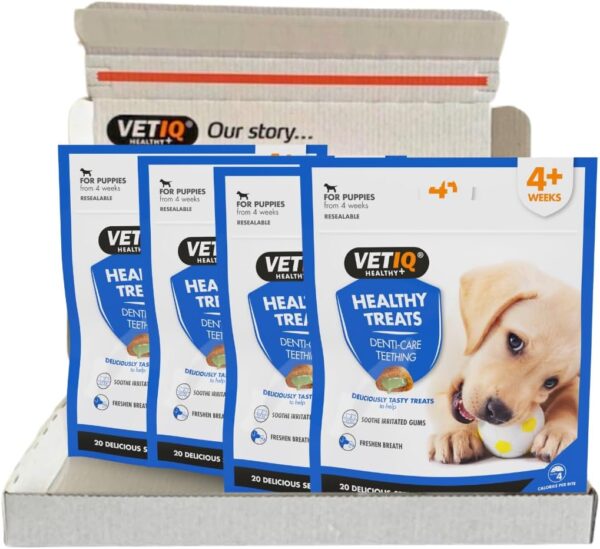 VETIQ Healthy Treats Denti-Care Teething For Puppies 4+ Weeks, Tasty Treats to Help Soothe Irritated Gums & Freshen Breath, 50 g (Pack of 4)