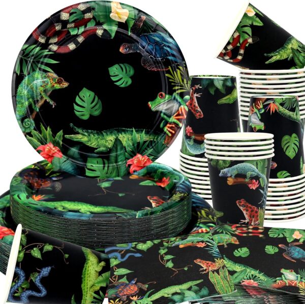 Obussgar Reptile Birthday Party Decorations - Reptile Party Supplies including Plates, Cups, Napkins for reptile party decorations (40)