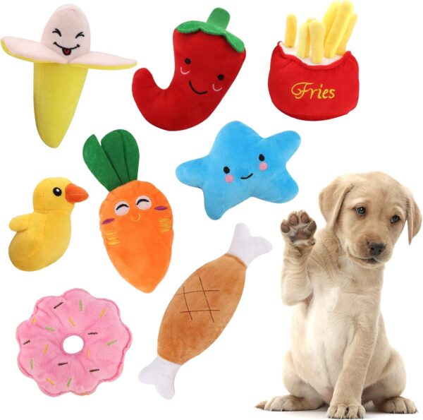 8 Pack Puppy Toys,Dog Squeaky Toys,Small Dog Interactive Teething Plush Soft Chew Toy,Fruit Vegetable Animals Interacting Pet Teddy Toy, Dog Companion Puppy Accessories for Puppies Small Medium Dogs