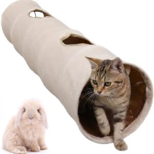 LeerKing Cat Pet Tunnel Toy Suede Collapsible Tunnels with 2 Holes and Suspended Ball for Small Pet Animal, 10 * 47 Inches