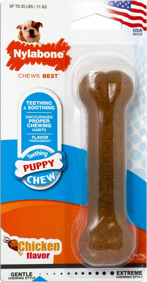 Nylabone Gentle Puppy Dog Teething Chew Toy Bone, Chicken Flavour, Small, for Puppies Up to 11 kg