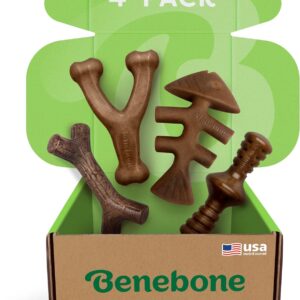 Benebone Indestructible Dog Chew Toy Gift Box for Aggressive Chewers with Wishbone, Fishbone, Stick & Zaggler, Long Lasting Boredom Breakers, 100% Real Flavours, For Large Dogs, Made in the USA.