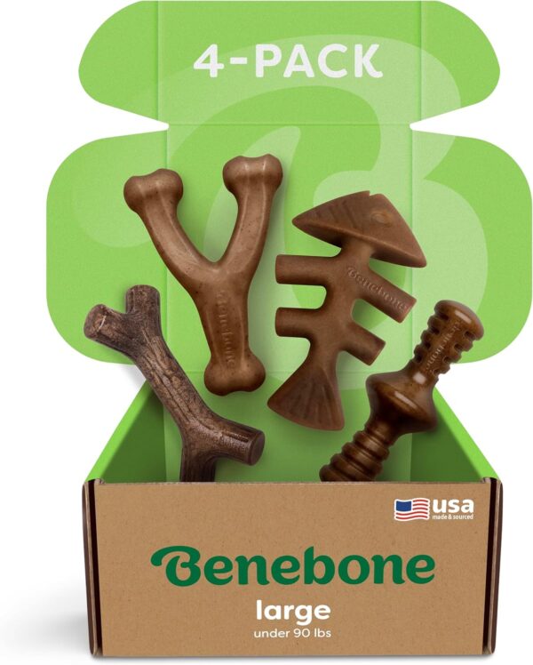 Benebone Indestructible Dog Chew Toy Gift Box for Aggressive Chewers with Wishbone, Fishbone, Stick & Zaggler, Long Lasting Boredom Breakers, 100% Real Flavours, For Large Dogs, Made in the USA.