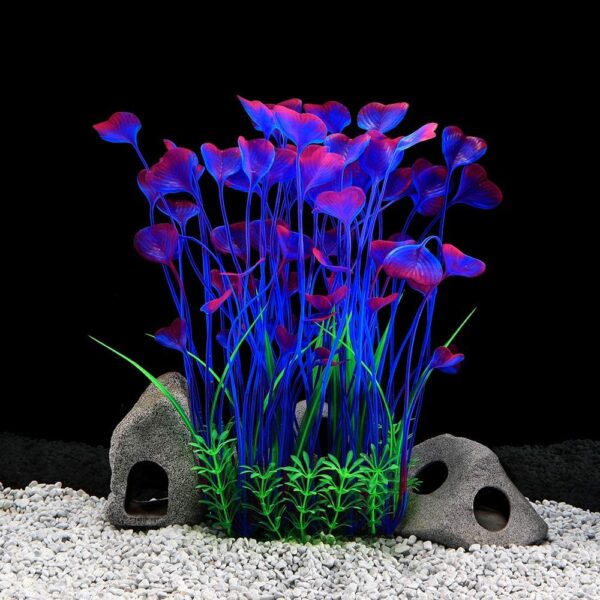 Large Aquarium Plants Artificial Plastic Fish Tank Plants Decoration Ornament Plastic Vivid Simulation Plant Creature Aquarium Landscape 40cm x 18cm - Blue