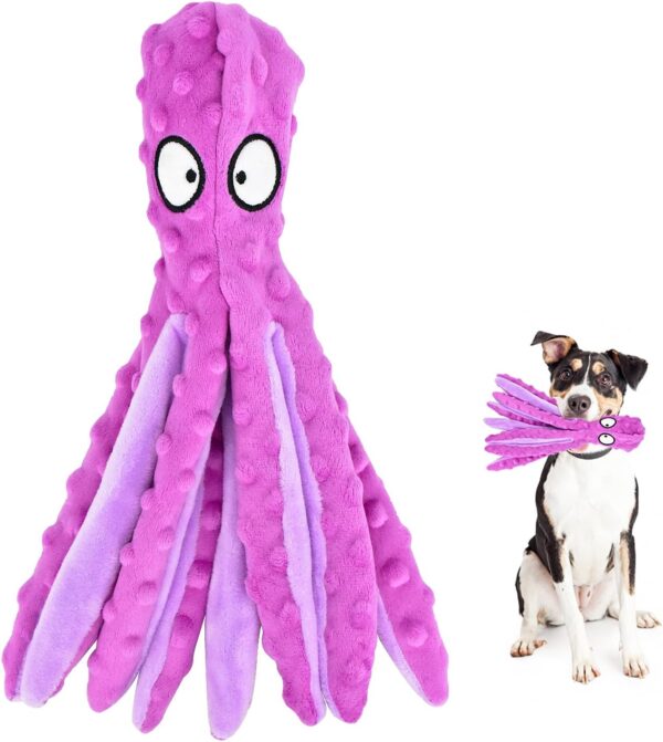 RIO Direct Dog Plush Toys Octopus - No Stuffing Dog Squeaky Toys with Crinkle Paper, Sturdy Dog Chew Toys Funny Interactive Toys for Small to Medium Dogs Training and Playing