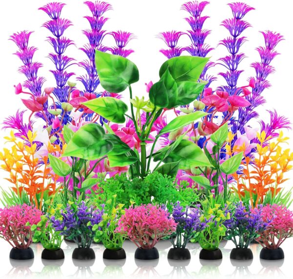 QUOZUO Aquarium Decorations Plants, 20pcs Aquarium Decor Plants, Colorful Fish Tank Accessories, Fish Tank Plants Plastic Decoration for Aquariums