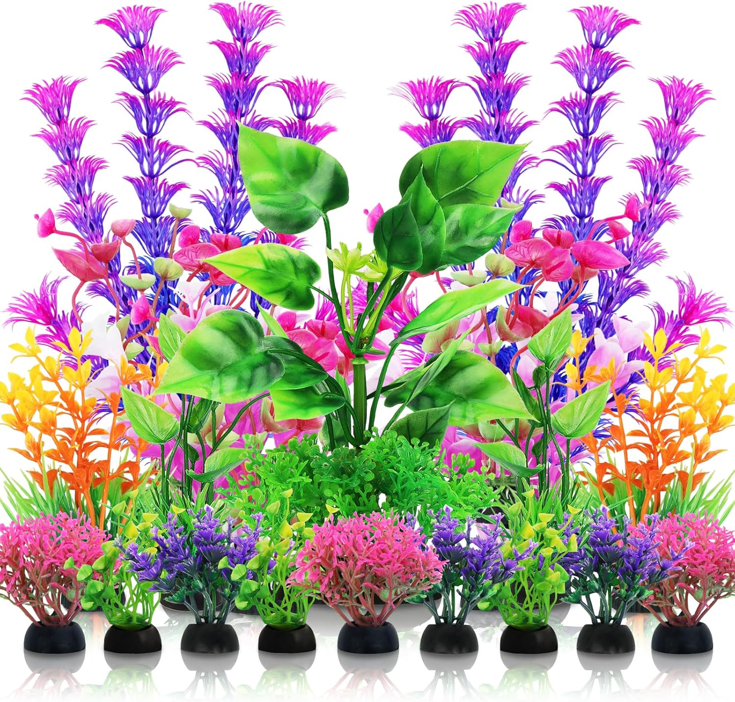 QUOZUO Aquarium Decorations Plants, 20pcs Aquarium Decor Plants, Colorful Fish Tank Accessories, Fish Tank Plants Plastic Decoration for Aquariums