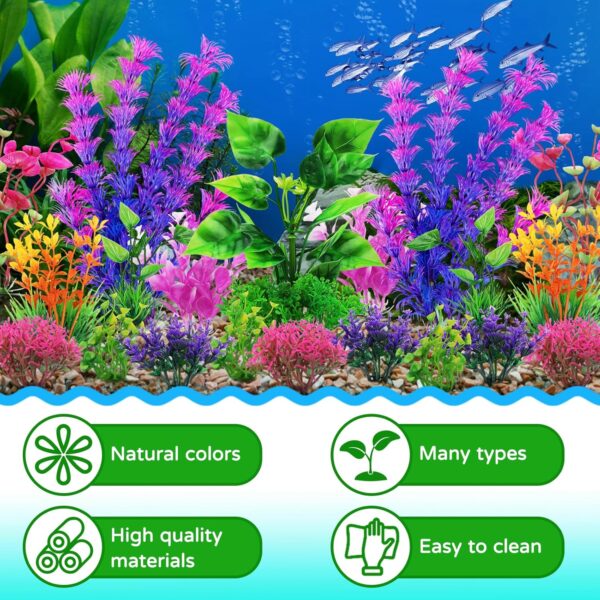 QUOZUO Aquarium Decorations Plants, 20pcs Aquarium Decor Plants, Colorful Fish Tank Accessories, Fish Tank Plants Plastic Decoration for Aquariums - Image 2