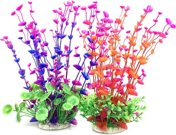 BEGONDIS 2 Pcs Artificial Water Plants, Fish Tank Aquarium Decorations, Made of Soft Plastic, Good for All Fish & Pets (Set 1)