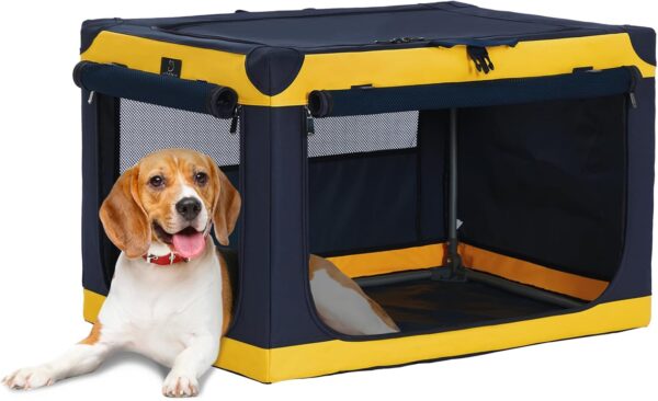 A 4 Pet Dog Crate, 30 Inch Portable Dog Travel Crate for Medium Dogs, Indoor and Outdoor use with Durable Steel Frame and Waterproof Bottom, Washable Fabric Cover, Yellow