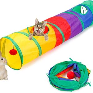 ASOCEA Collapsible Cat Tunnel Interactive Rainbow Tunnel for Indoor Cats Foldable Play Tubes with a Ball Toy for Cat Kitty Puppy Rabbit Exercising Hiding Training Running