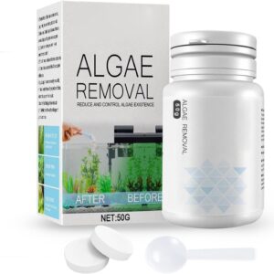 Algae Remover Aquarium,50g Fish Tank Cleaner Algaecide Tablets with Spoon,Clears Green Water,Safe for Fish and Plants,Efficient Aquatic Algae Treatment,Fish Tank Algae Remover for Ponds Fountains