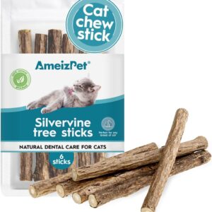 AmeizPet Catnip Sticks For Cats, Cat Dental Chew Sticks - Natural Matatabi Cat Dental Care, Silvervine Cat Teeth Cleaning Dental Sticks 6 Pcs