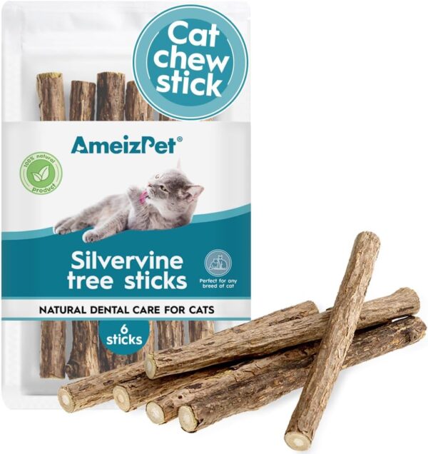 AmeizPet Catnip Sticks For Cats, Cat Dental Chew Sticks - Natural Matatabi Cat Dental Care, Silvervine Cat Teeth Cleaning Dental Sticks 6 Pcs