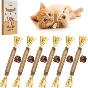 Aucenix Catnip Chew Sticks for kitten, Natural Matatabi Silvervine Cat Toy for Cat Teeth Cleaning, Silvervine for Cats Toys with Catnip, Cat Dental Sticks kitten Toys for Indoor Cats (Brown-6pcs)