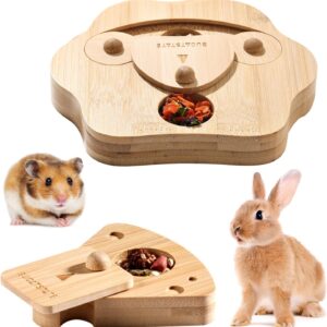 BUCATSTATE Hamster Foraging Toy 2PCS, Bamboo Enrichment Foraging Toy for Small Pet, Interactive Hide Treats Puzzle Game for Guinea Pig, Birds, Rabbits (Paw Shape & Cheese)