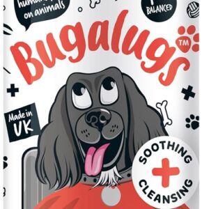 BUGALUGS Dog Shampoo for Itchy Skin Antibacterial And Antifungal Natural Safe Sensitive Formula - Fast Absorbing Skin Cooling First Aid relief For Cuts Grazes Skin Irritation