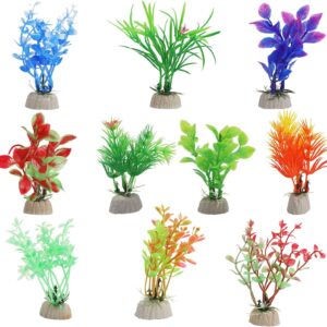 Bestomrogh 10 Pieces Aquarium Fish Tank Plants, Small Fish Tank Plastic Simulation Water Plants Decoration Fake Flowers for Fish Tank Aquarium Small Pond Decoration