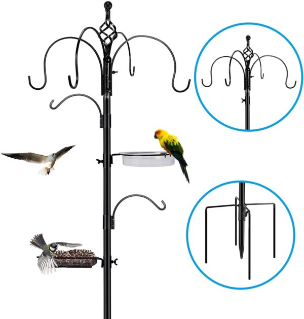 Bird Feeding Station,75 inch Wild Bird Feeder Pole with Water Bath Tray,Suet Feeder & Seed Tray, 6-Hook Bird Feeders Hanging Kit with 4-Prong Base,Metal Bird Feeder Station Heavy Duty for the Garden