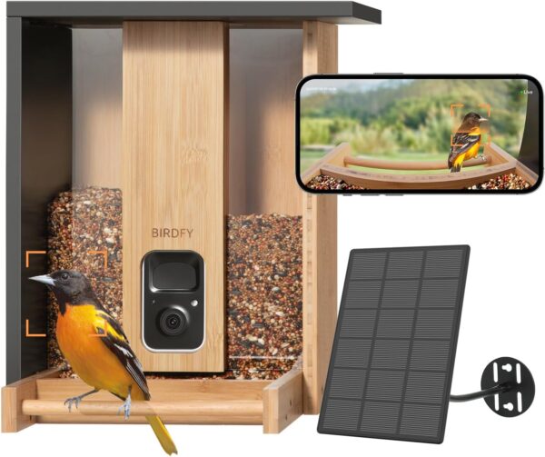 Birdfy Upgraded- Bird Feeder Camera, Auto Record Video & Notify When Birds Visit, Bamboo Bird Feeders, Bird Box Camera, Smart Bird Feeder