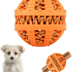 Bojafa Dog Toy Treat Dispenser Ball - 8CM Puppy Toys For Boredom Interactive Dog Puzzle Feeder Toys For Small Medium Large Dog Rubber Dog Food Dispensing Chew Toy Dog Games Pet Activity Toy