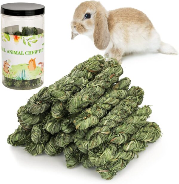 Bunny Chew Toys, Small Animal Treats Natural Timothy Grass Chew Toys, Grass Stick Pet Snacks Molar Teeth Grinding Toy Chewing for Chinchillas Hamsters Guinea Pig Dwarf Rabbit Gerbils