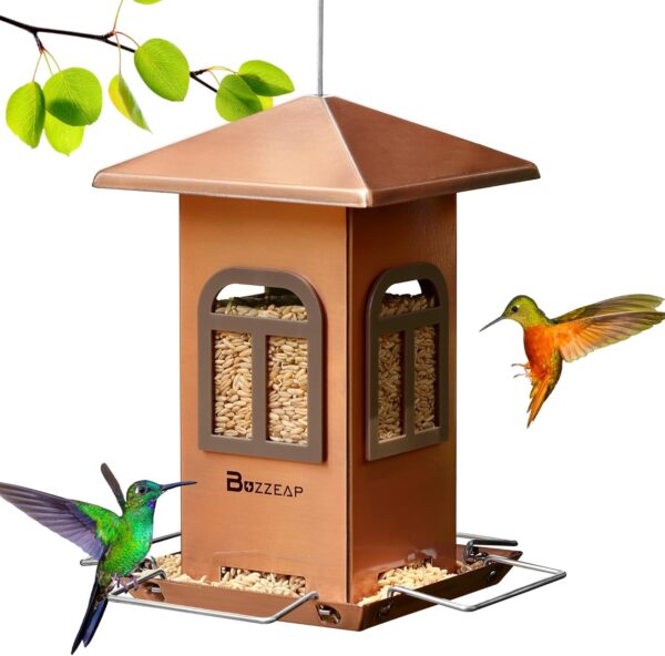 Buzzeap Bird Feeder for Outside Hanging, Bird Seed for Outside Wild Bird Feeders for Garden Yard Outdoor Decoration, Chew-Proof and Rust-Proof