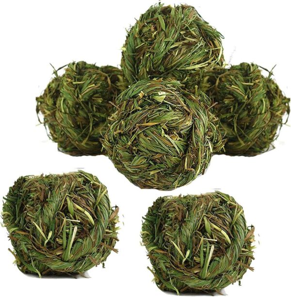 CAMITER 6pcs Rabbit Chew Ball Timothy Grass Grinding Small Animal Activity Play Chew Toys for Bunny Rabbits Hamster Guinea Pigs Gerbils