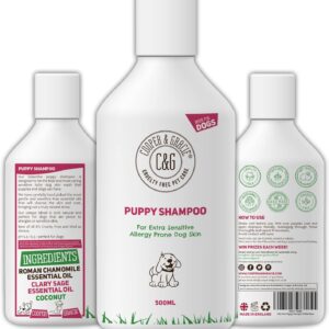 C&G Pets | PUPPY SHAMPOO 500ML | FOR SMELLY DOGS WITH ITCHY SENSITIVE SKIN | MEDICATED CONDITIONER PUPPY SAFE | EFFECTIVE FOR ALLERGY PRONE DOG SKIN | HEALTHY SHINY COAT | NATURAL ESSENTIAL OIL