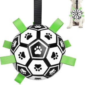 CHUKCHI Dog Toys Soccer Ball with Straps, Interactive Dog Toys for Tug of War,Puppy Birthday Gifts,Dog Water Toy,Dog Tug Toy,Durable Dog Balls for Small Medium & Large Dog（8 inch）