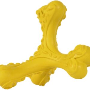 CVALIN Dog Chew Toys for Aggressive Chewers Large Breed,Indestructible Bones Toy，Durable Cleaning Toothbrush Natural Rubber Dog Toys (Yellow)