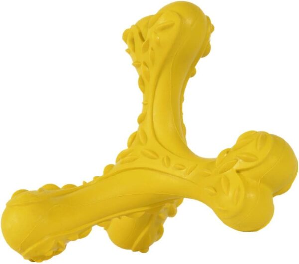 CVALIN Dog Chew Toys for Aggressive Chewers Large Breed,Indestructible Bones Toy，Durable Cleaning Toothbrush Natural Rubber Dog Toys (Yellow)