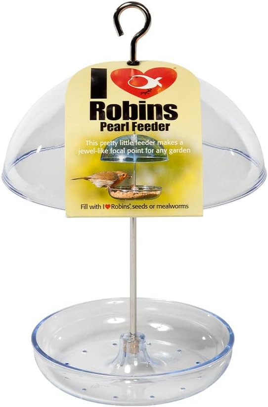Clear Hanging Bird Feeders For Small Birds - Jacobi Jayne® I Love Robins® Pearl Feeder™ - Attracts Small Garden Birds. HangIng Bird seed Feeder Perfect For Seed Mixes And Mealworms.