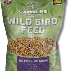 Copdock Mill No Grow, No Mess Wild Bird Seed with Verm-X 12.75kg – No Grow Bird Seed with Added Natural Supplements for Healthy Wild Birds – Includes Peanuts, Sunflowers, Wheat, Maize and Verm-X