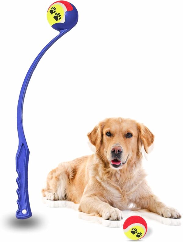 Dog Ball Thrower Tennis Ball Launcher Pick Up And Throw Chase Fetch Game Toys Ball Launch Chucker Exercise & Training Puppy Toy For Large Medium Small Dogs Pet Accessories 35cm Blue (Pack Of 1)