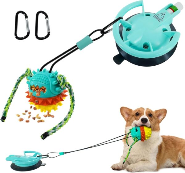 Dog Toys Ball,Interactive Dog Toys Tug of War,Dog Toys for Aggressive Chewers,Dog Self Playing Toys for Boredom With Individually&Removable Suction Cups, Also For Pets Bathing Brushing Playing